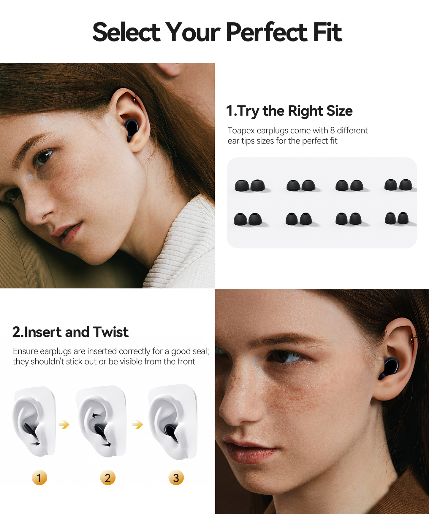 Ear Plugs for Sleeping 45dB Noise Cancelling Ear Plugs for Concerts & Noise Reduction, Earplugs for Sleep, Snoring Airplane Musician Calmer, Silicone Earplugs Reusable Concert Ear Plug +8Tip Black
