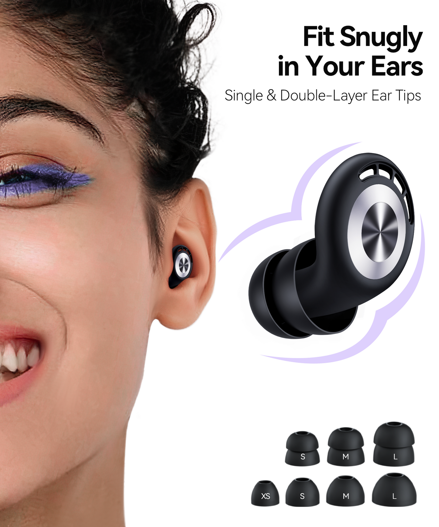 Ear Plugs for Sleeping 50dB Earplugs Noise Cancelling Ear Plugs for Noise Reduction Concerts Soft Reusable Silicone Earplugs for Snoring Side Sleepers Shooting Airplanes with 7 Eartips Case Black
