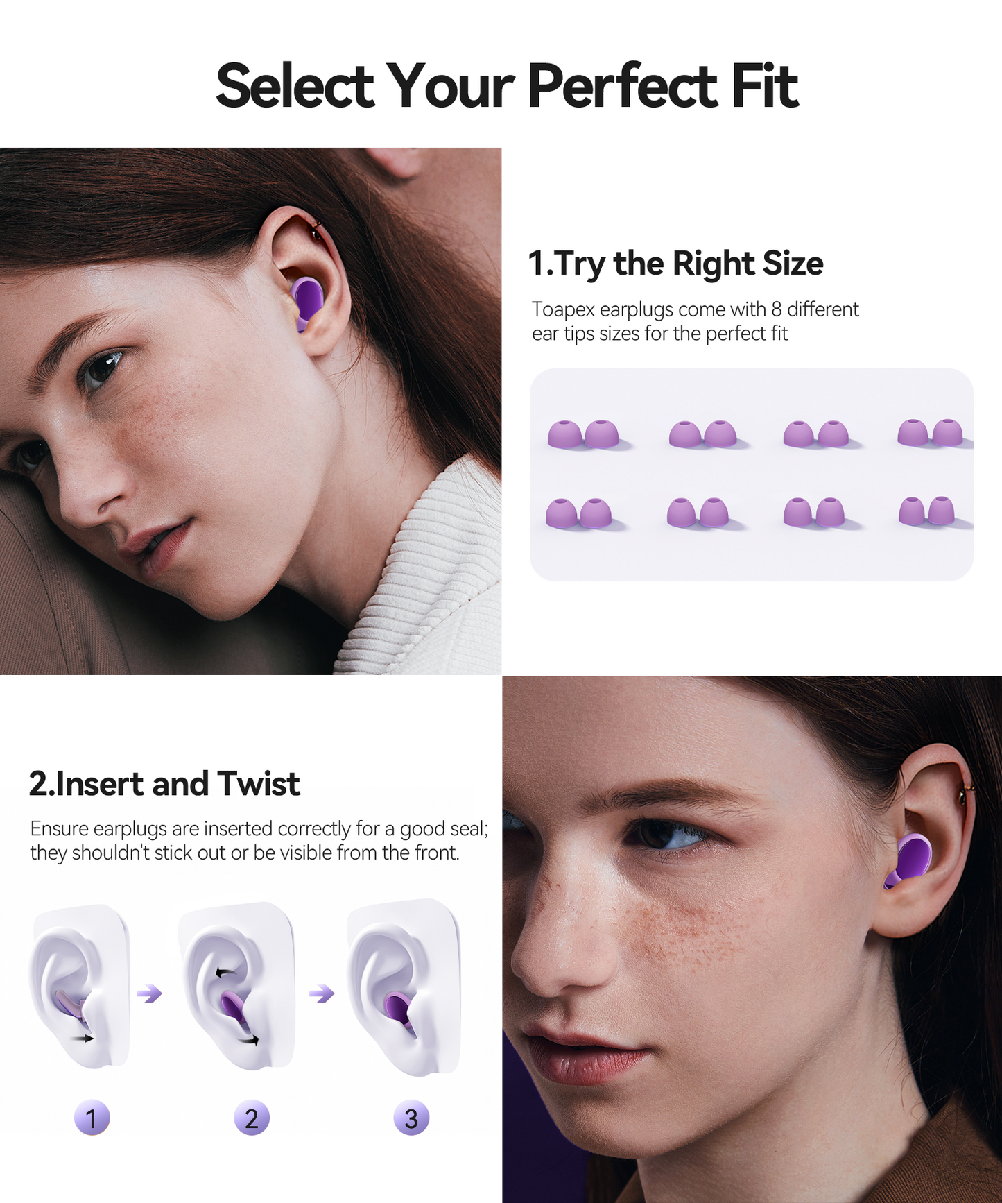 45dB Ear Plugs for Sleeping Noise Cancelling Ear Plugs for Noise Reduction & Snoring, Concerts, Earplugs for Sleep,Sider Sleepers Airplane, Silicone Earplugs Reusable Concert Ear Plug Case LilacPurple