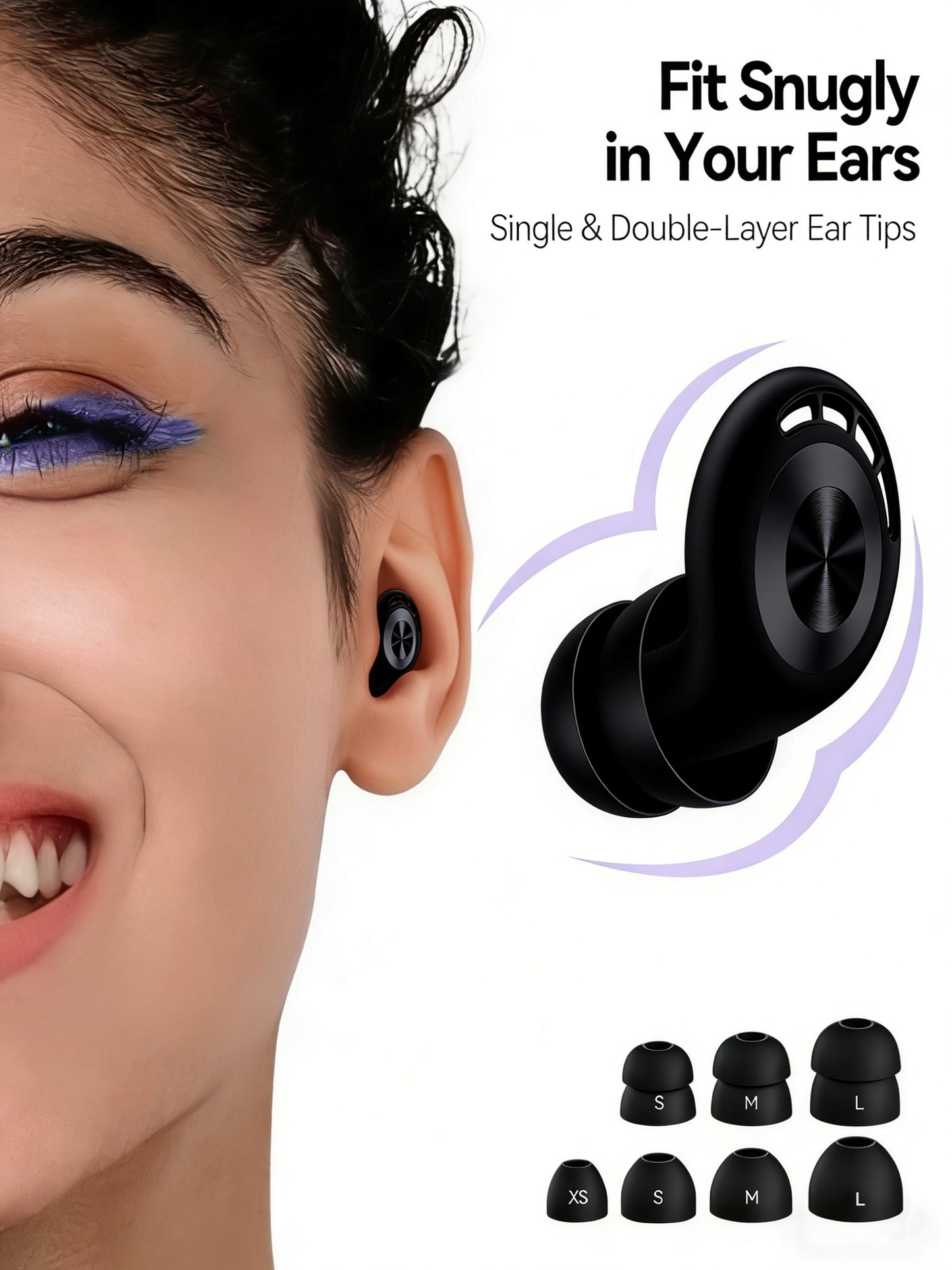 Ear Plugs for Sleeping 50dB Earplugs Noise Cancelling Ear Plugs for Noise Reduction Concerts Soft Reusable Silicone Earplugs for Snoring Side Sleepers Shooting Airplanes with 7 Eartips Case Dark Black