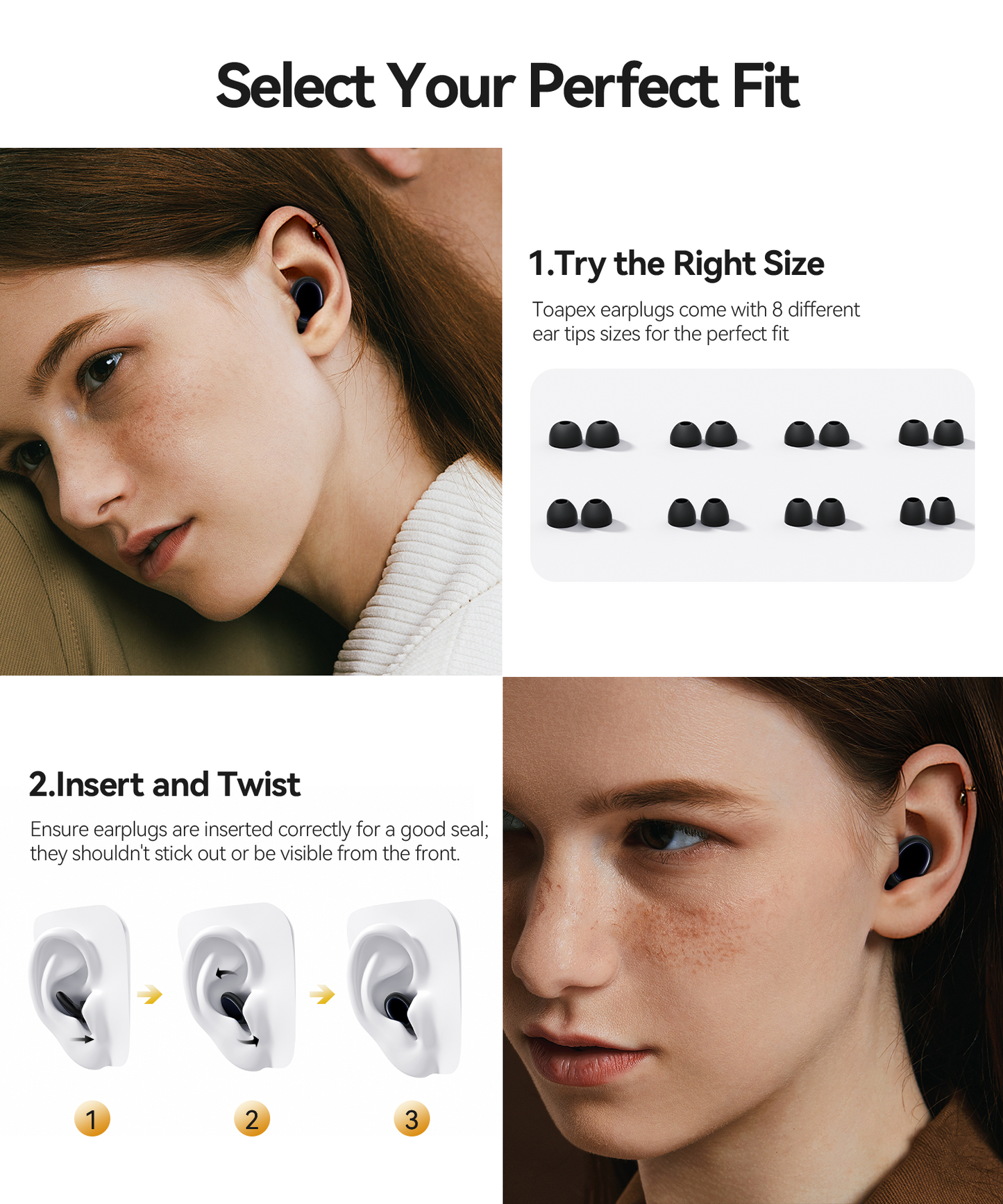 Ear Plugs Noise Cancelling Earplugs 45dB, Soft Silicone Reusable Earplugs with 8 Sizes, Ideal for Sleeping, Snoring, Concerts 2