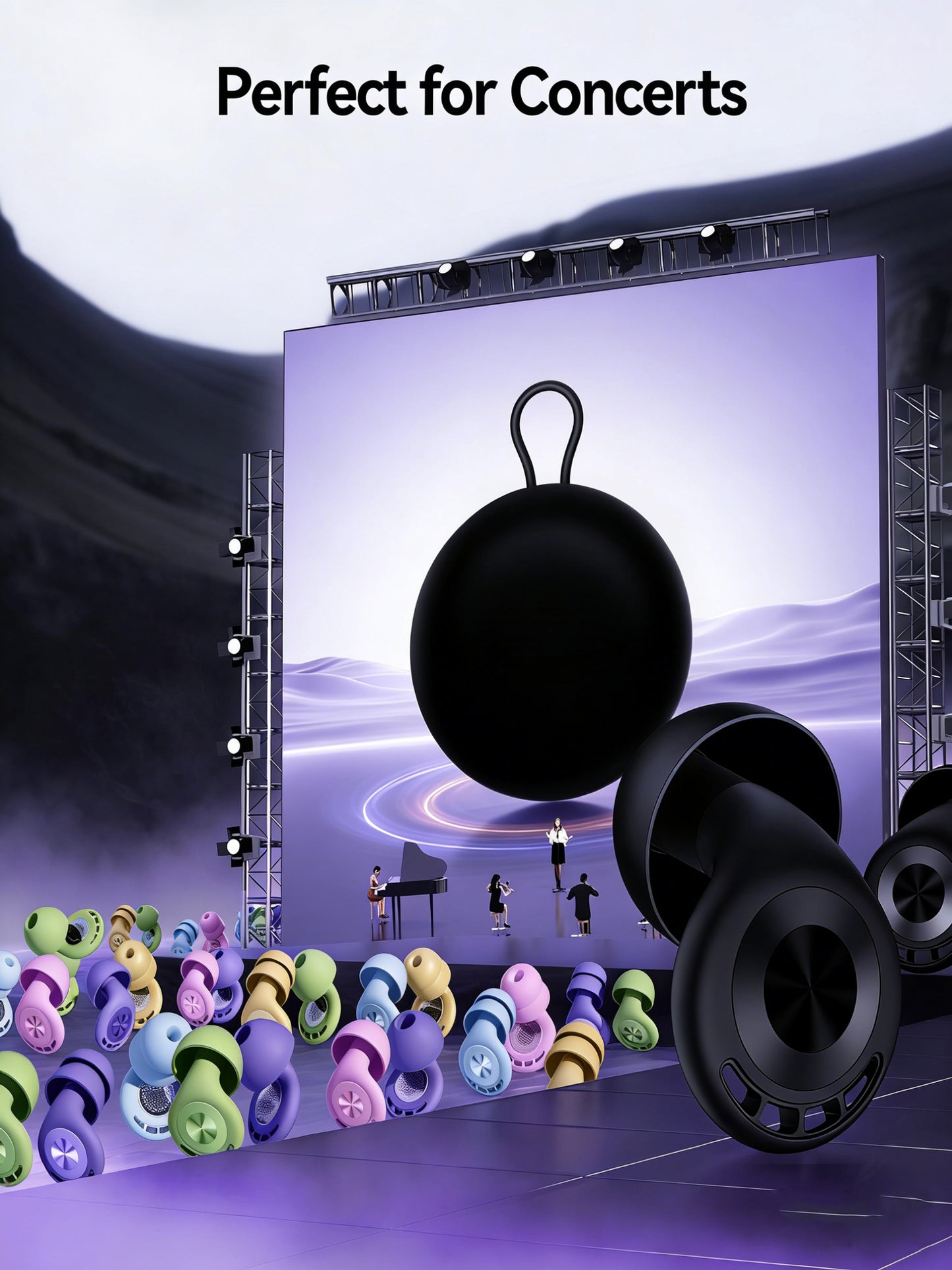 Ear Plugs for Sleeping 50dB Earplugs Noise Cancelling Ear Plugs for Noise Reduction Concerts Soft Reusable Silicone Earplugs for Snoring Side Sleepers Shooting Airplanes with 7 Eartips Case Dark Black