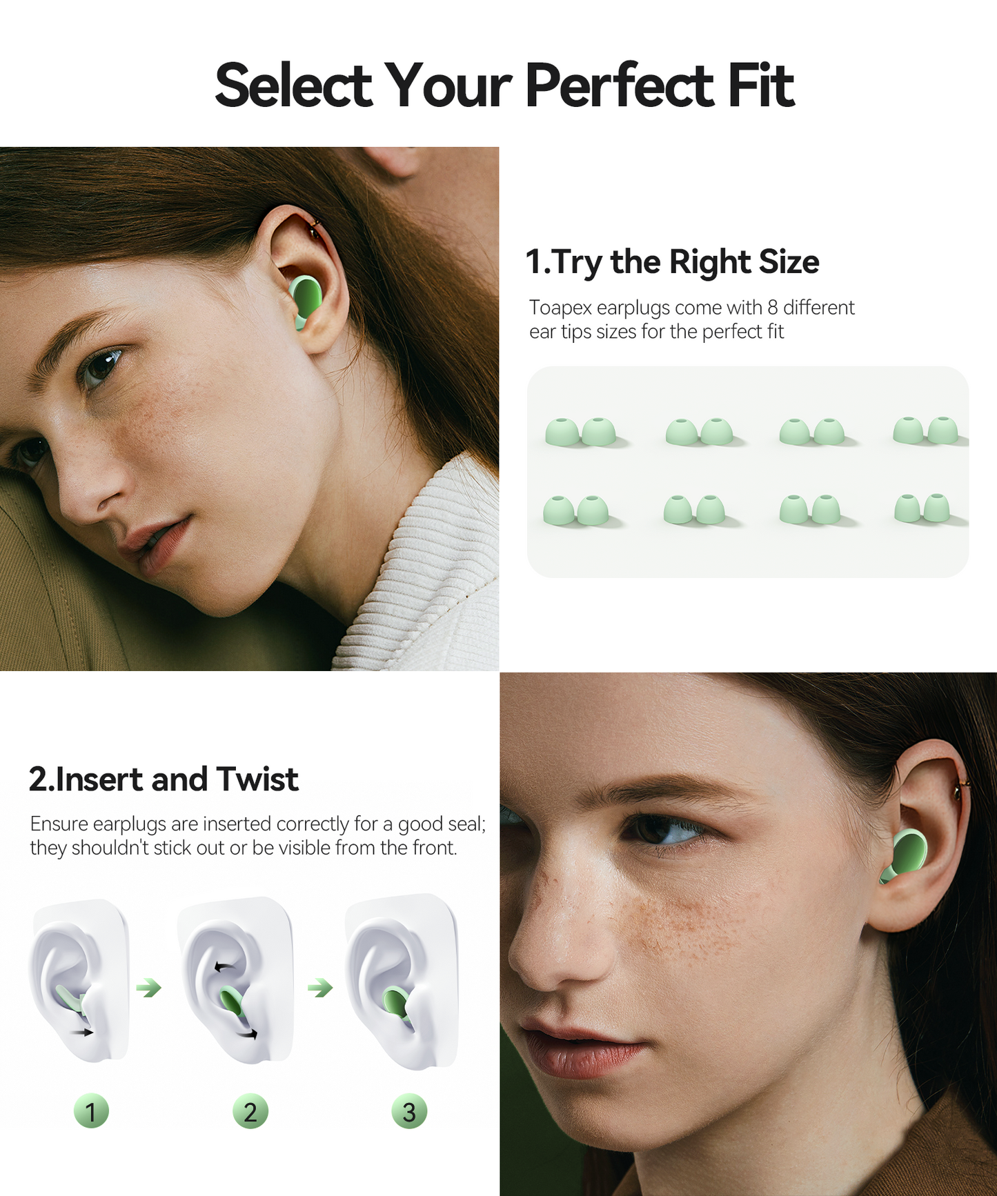 Ear Plugs for Sleeping 45dB Noise Cancelling Ear Plugs for Noise Reduction & Snoring, Concerts, Earplugs for Sleep, Sider Sleepers Airplane, Silicone Earplugs Reusable Concert Ear Plug +8Tip Avocado