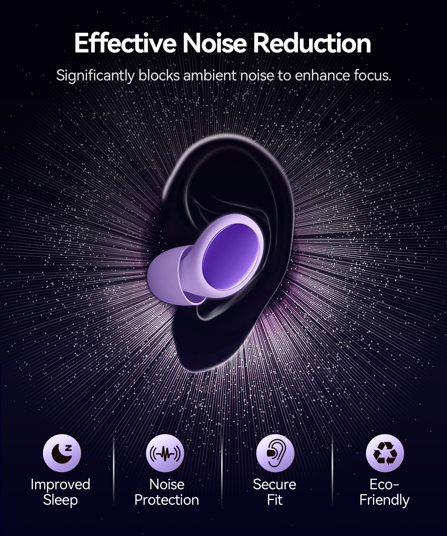 Ear Plugs for Sleeping 45dB Noise Cancelling Ear Plugs for Noise Reduction & Snoring, Concerts, Earplugs for Sleep, Sider Sleepers Airplane, Silicone Earplugs Reusable Concert Ear Plug +8Tip Violet